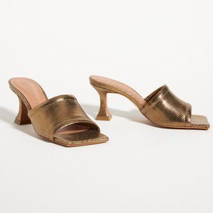Anthropologie Vicenza Metallic Mules Gold Square Toe - US 6 / 37 EU